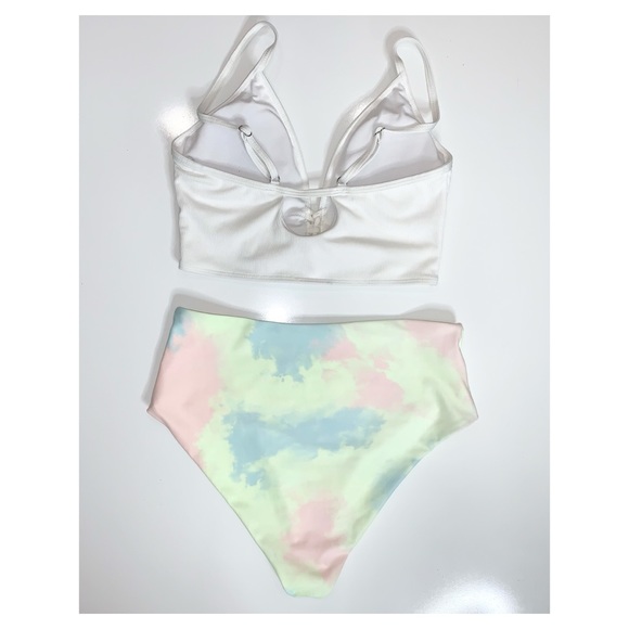 Shein Tie Dye Rib Lace-Up Bikini Swimsuit Size Medium - Picture 8 of 16